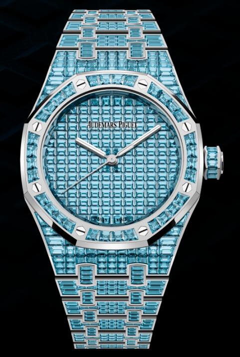 Review 2022 Audemars Piguet Royal Oak Self-Winding 37 Blue Topaz 50th Anniversary Replica Watch 15554BC.TO.1274BC.01 - Click Image to Close